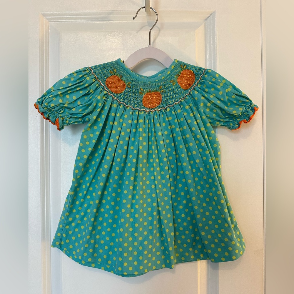 Smocked Auctions Polka Dot Pumpkin Dress (Size 3T)